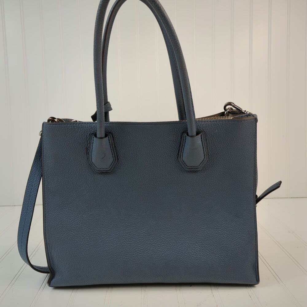 Michael Kors Mercer Leather Satchel Handle Removable Strap Light Blue - Picture 3 of 14